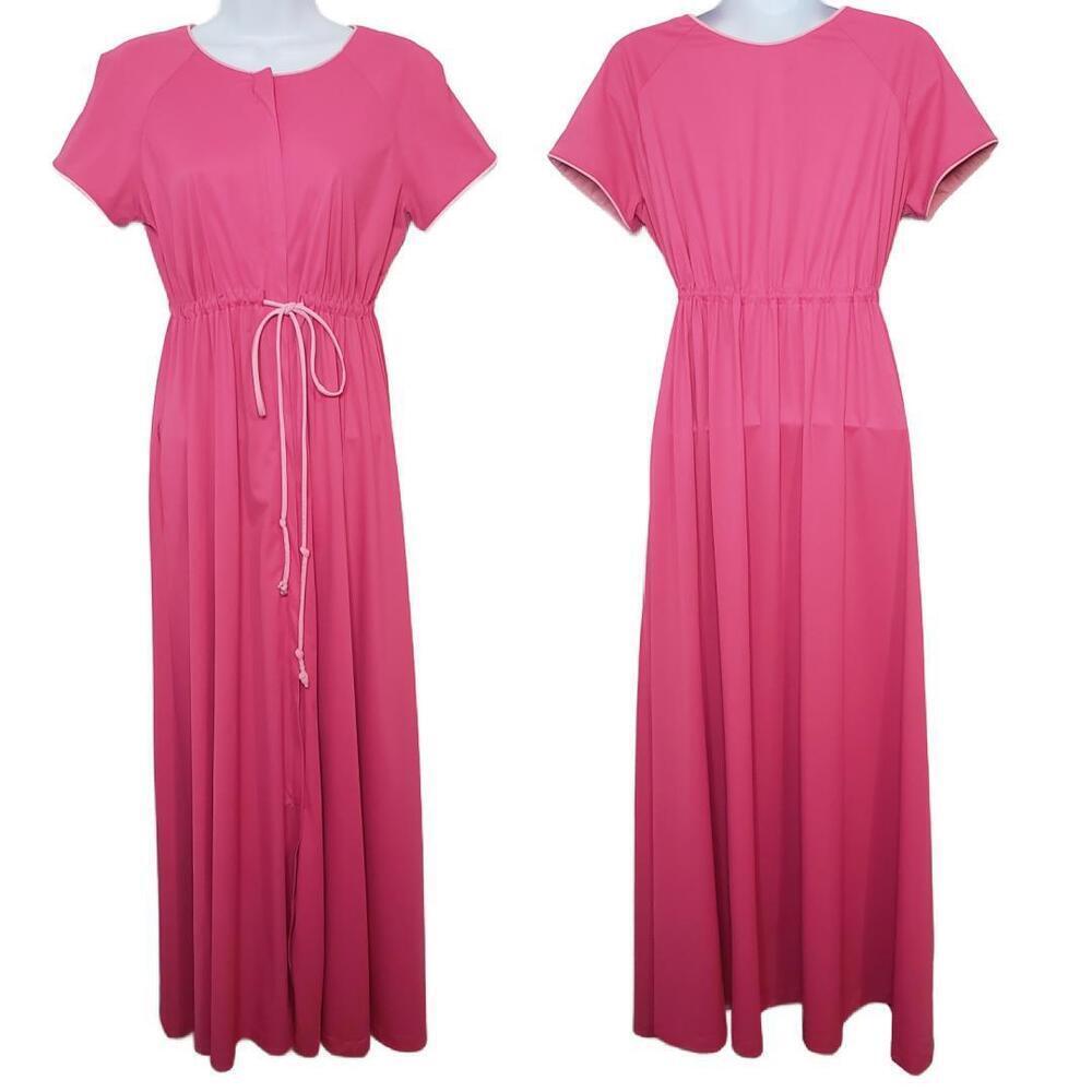 Vtg Vanity Fair Women's Sz M Pink Drawstring Empire Waist Maxi Dress (1642)
